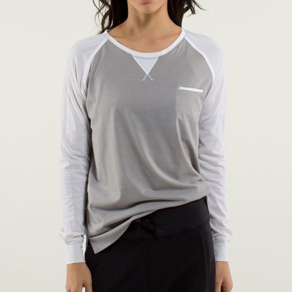 lululemon athletica Gray and White Long Sleeve Raglan Tee
